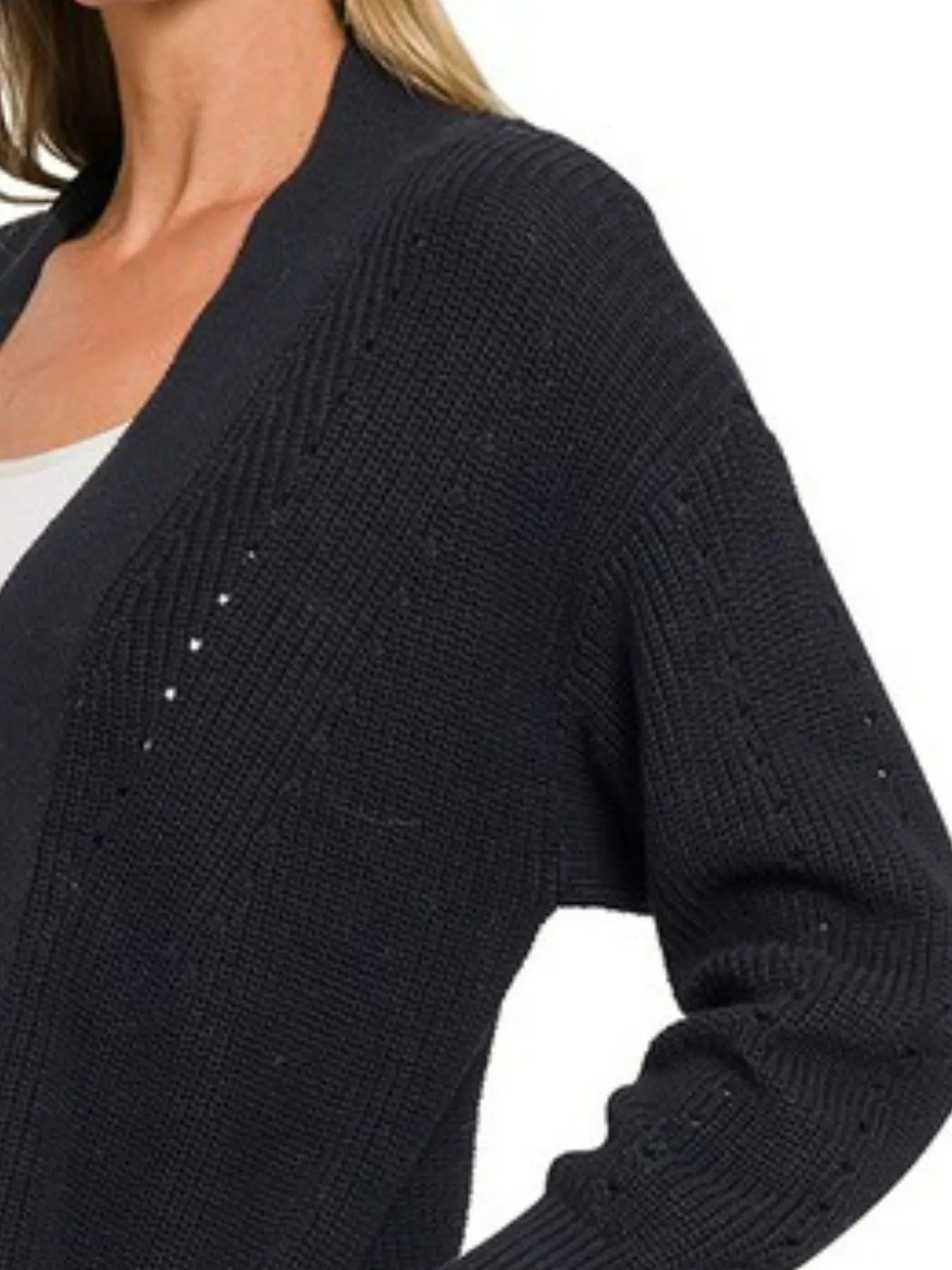Zenana Eyelet Open Sweater Cardigan with Pockets - Tigbul's Variety Fashion Shop