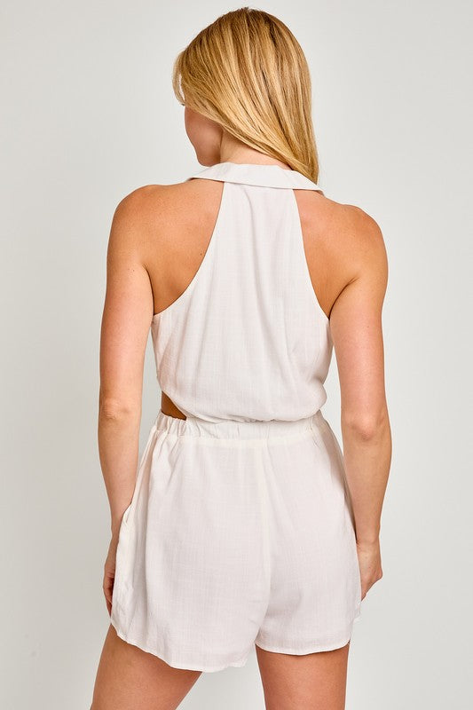 Collared Sleeveless Romper - Tigbul's Variety Fashion Shop