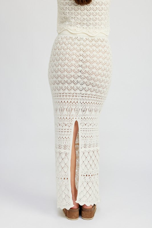 FITTED CROCHET MAXI SKIRT WITH SLIT - Tigbul's Variety Fashion Shop
