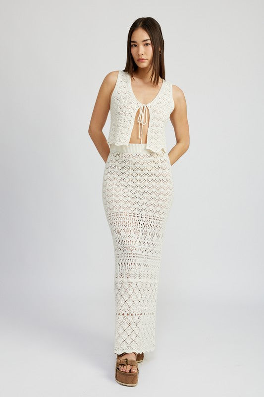 FITTED CROCHET MAXI SKIRT WITH SLIT - Tigbul's Variety Fashion Shop