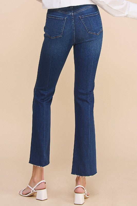 Crossover Step Hem Cropped Denim Jean Pants - Tigbul's Variety Fashion Shop