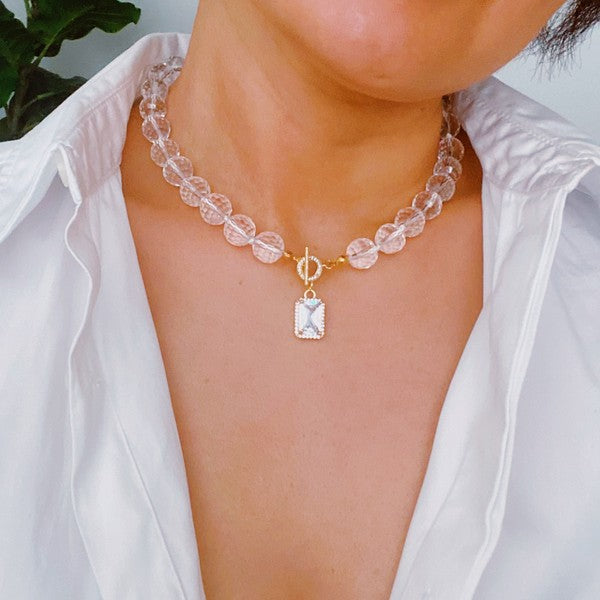 Clear Crystal Ball Chain Necklace - Tigbul's Variety Fashion Shop