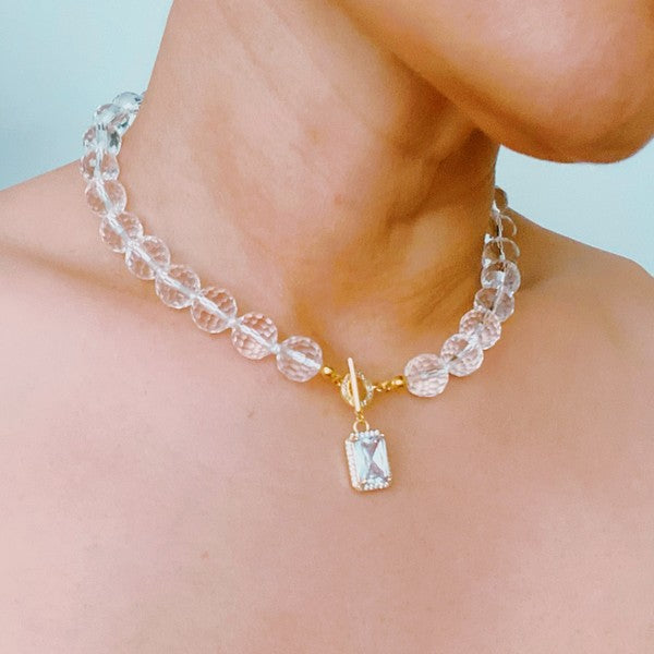 Clear Crystal Ball Chain Necklace - Tigbul's Variety Fashion Shop