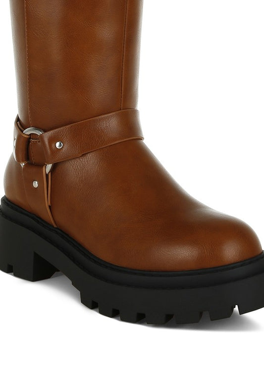 Taimen Harnes Detail Long Boots - Tigbul's Variety Fashion Shop