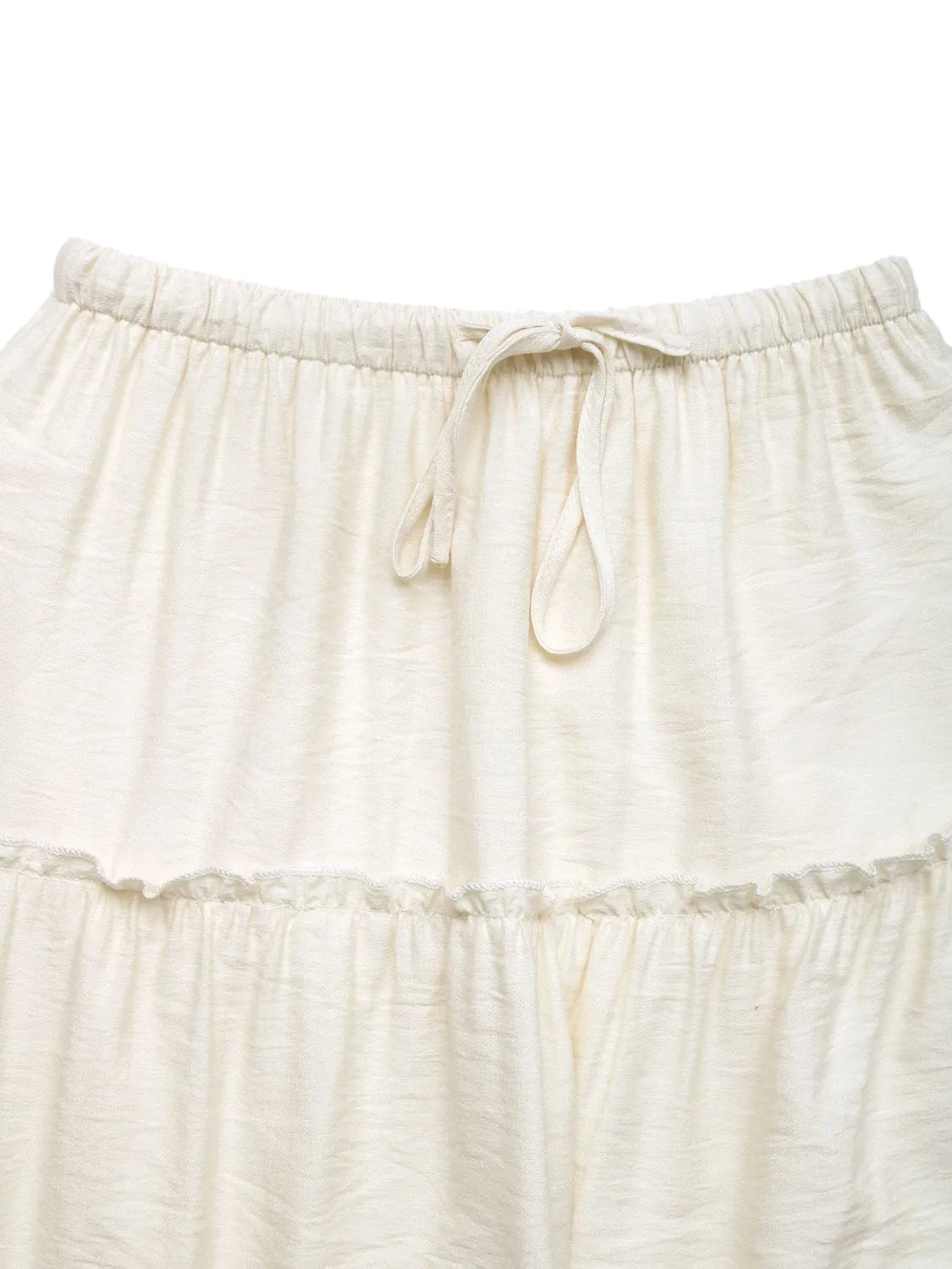 Drawstring Frill Tiered Cream Color Skirt - Tigbul's Variety Fashion Shop
