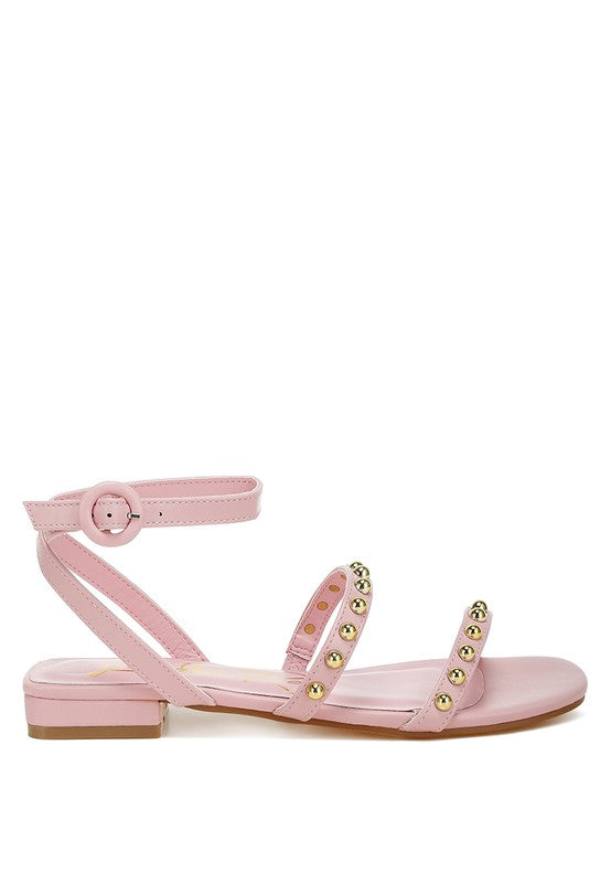 Flippity Studded Ankle Strap Flat Sandals - Tigbul's Variety Fashion Shop