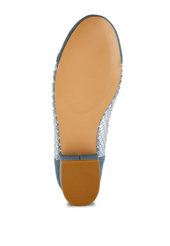 Orami Rhinestone Detail Denim Ballerinas - Tigbul's Variety Fashion Shop