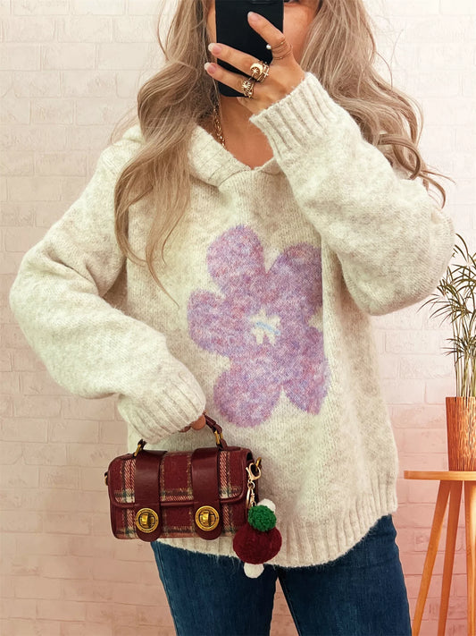 Flower Long Sleeve Hooded Sweater - Tigbul's Variety Fashion Shop