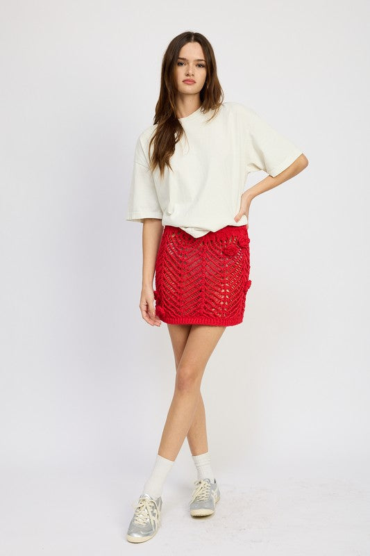 CROCHET MINI SKIRT WTIH ROSETTE DETAIL - Tigbul's Variety Fashion Shop