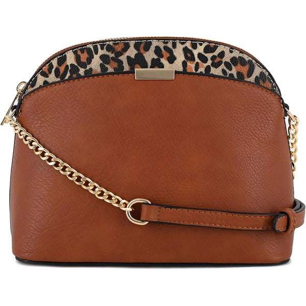 Leopard Accent Small Dome Crossbody Bag - Tigbul's Variety Fashion Shop