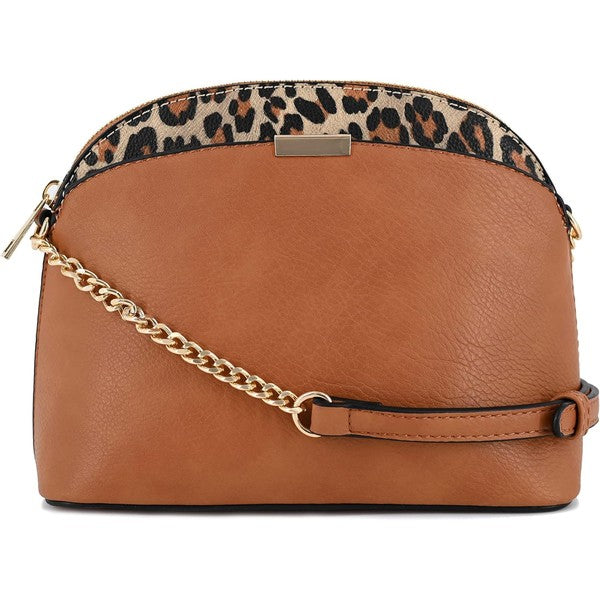 Leopard Accent Small Dome Crossbody Bag - Tigbul's Variety Fashion Shop