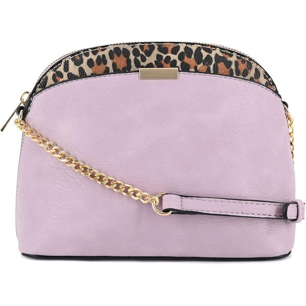Leopard Accent Small Dome Crossbody Bag - Tigbul's Variety Fashion Shop