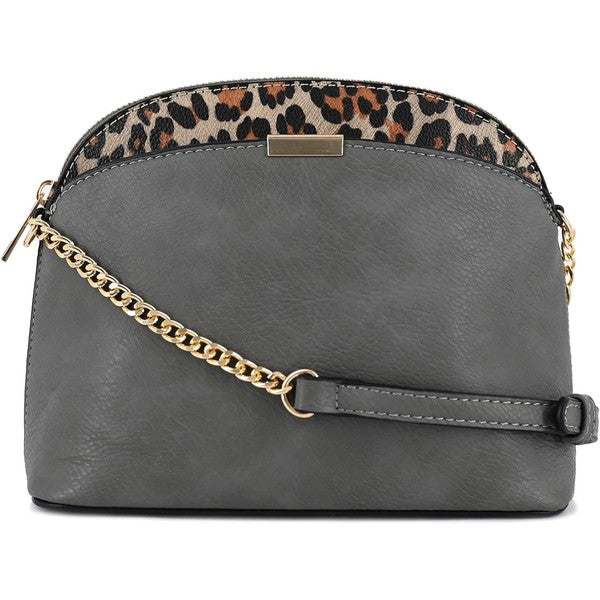 Leopard Accent Small Dome Crossbody Bag - Tigbul's Variety Fashion Shop
