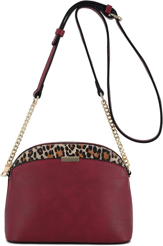 Leopard Accent Small Dome Crossbody Bag - Tigbul's Variety Fashion Shop
