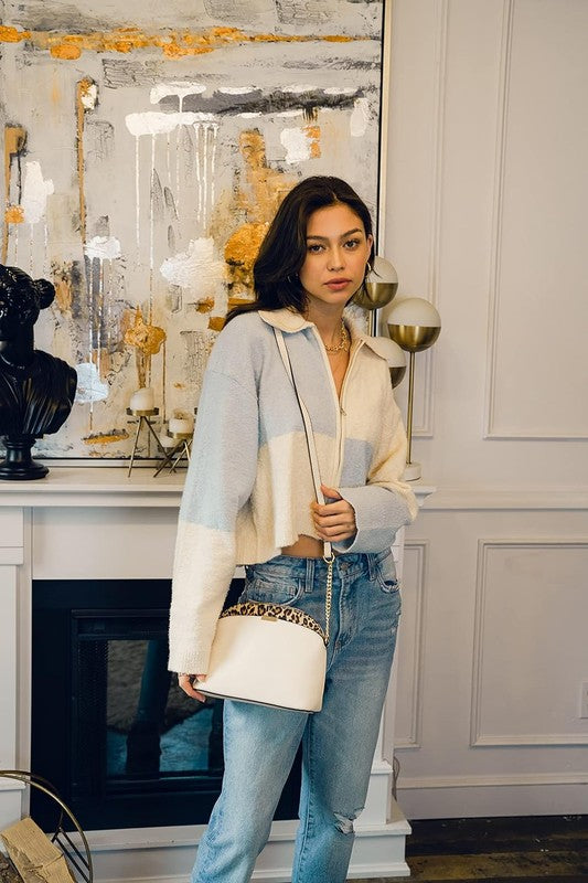 Leopard Accent Small Dome Crossbody Bag - Tigbul's Variety Fashion Shop