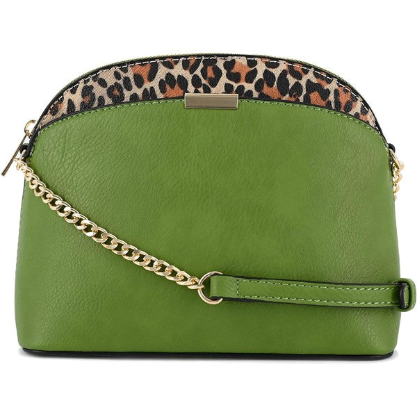 Leopard Accent Small Dome Crossbody Bag - Tigbul's Variety Fashion Shop