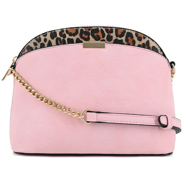 Leopard Accent Small Dome Crossbody Bag - Tigbul's Variety Fashion Shop