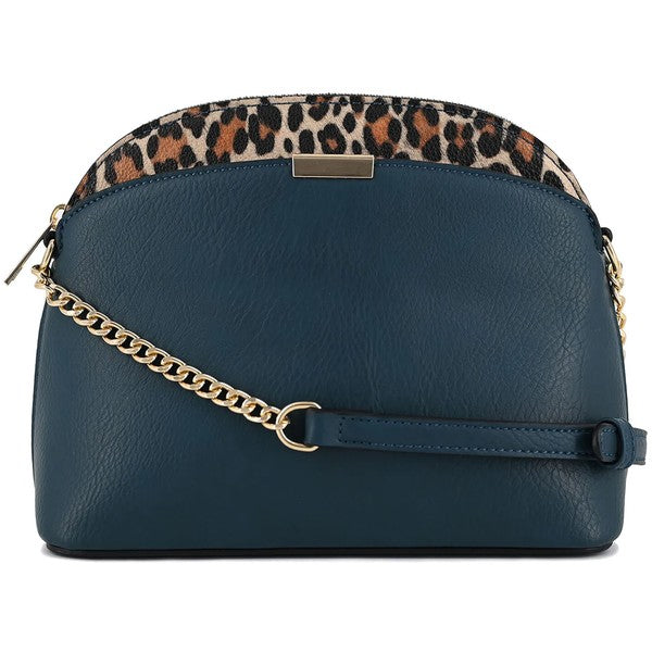 Leopard Accent Small Dome Crossbody Bag - Tigbul's Variety Fashion Shop