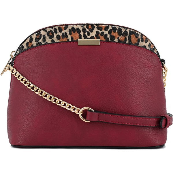 Leopard Accent Small Dome Crossbody Bag - Tigbul's Variety Fashion Shop