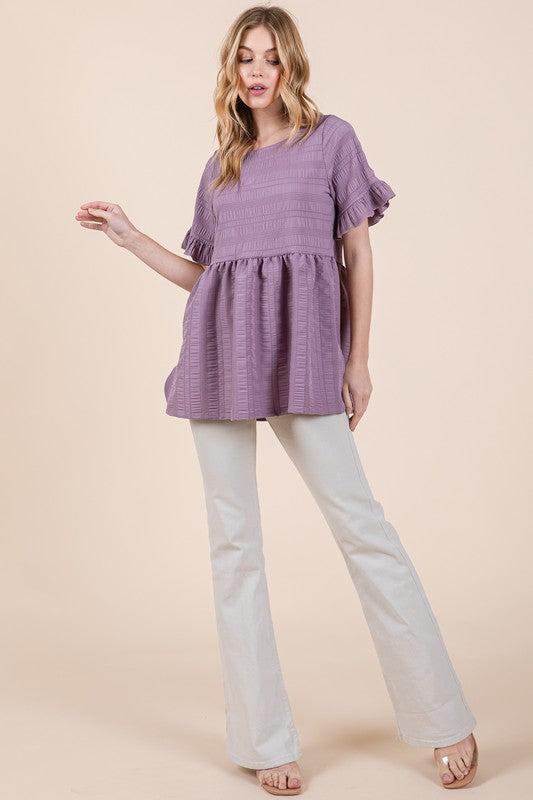 Textured Ruffle Sleeve Tunic - Tigbul's Variety Fashion Shop