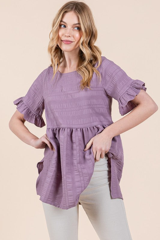 Textured Ruffle Sleeve Tunic - Tigbul's Variety Fashion Shop