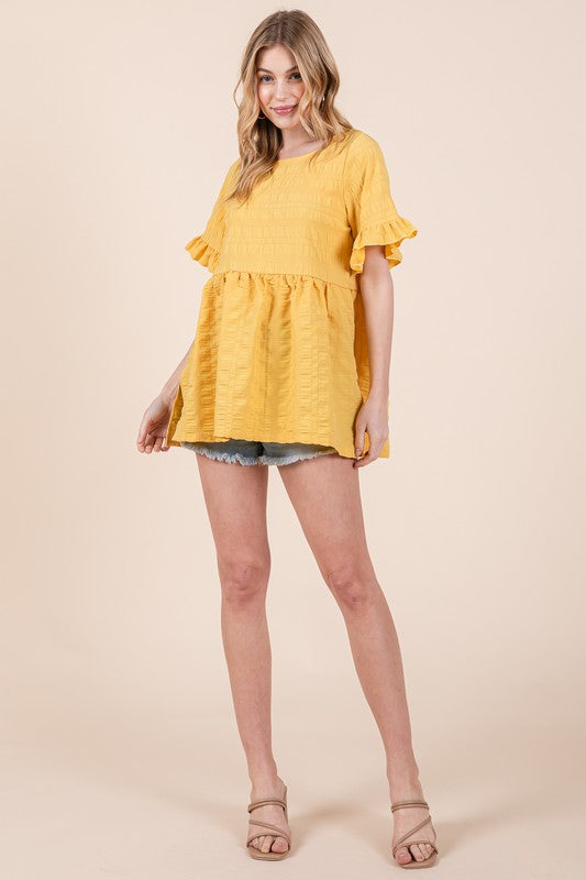 Textured Ruffle Sleeve Tunic - Tigbul's Variety Fashion Shop