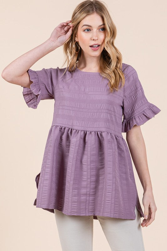Textured Ruffle Sleeve Tunic - Tigbul's Variety Fashion Shop