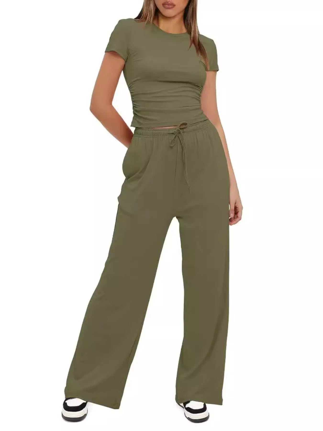 Round Neck Short Sleeve T-Shirt and Pants Set - Tigbul's Variety Fashion Shop