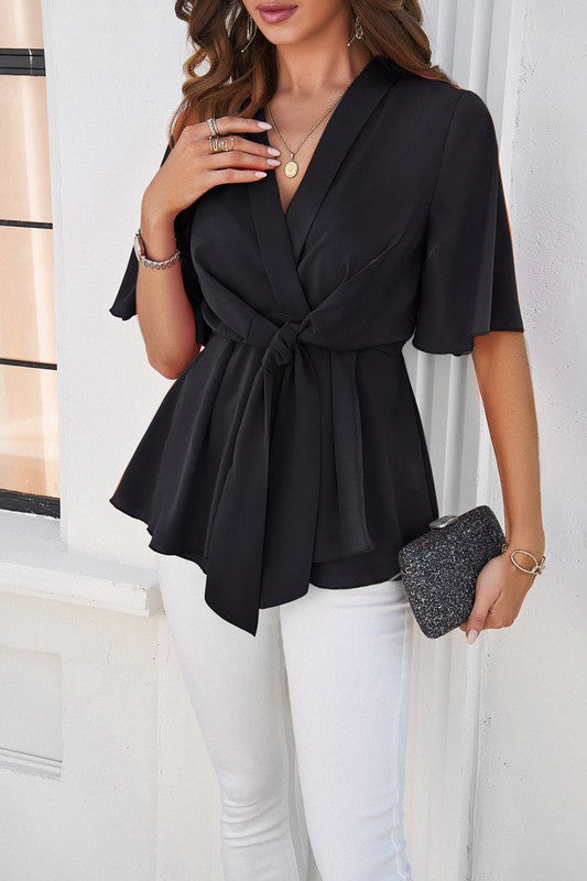 Tie front v-neck blouse - Tigbul's Variety Fashion Shop