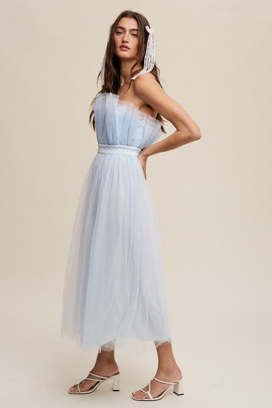 Paper Bag Frill Tulle Maxi Dress - Tigbul's Variety Fashion Shop