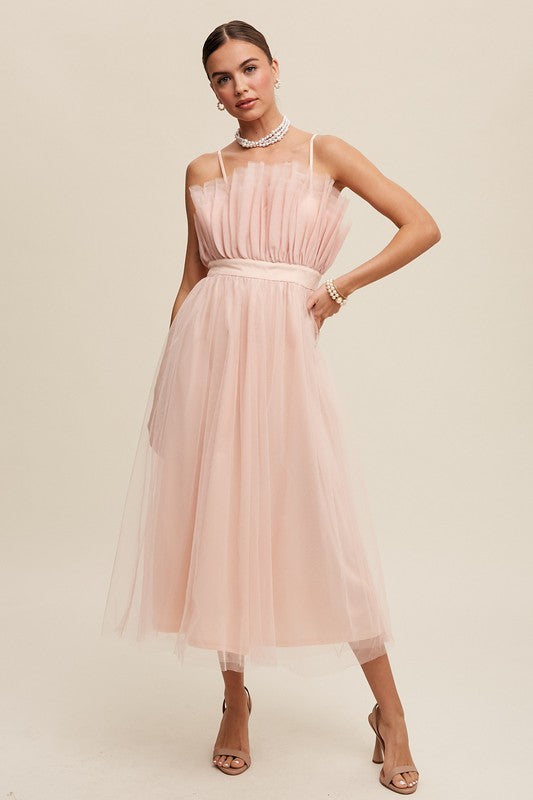 Paper Bag Frill Tulle Maxi Dress - Tigbul's Variety Fashion Shop