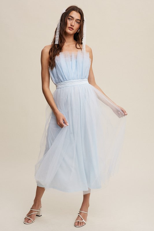 Paper Bag Frill Tulle Maxi Dress - Tigbul's Variety Fashion Shop