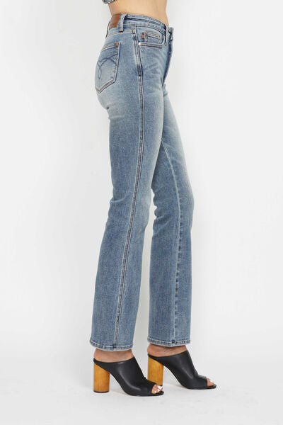 Tummy Control Back Embroidered Pocketed Bootcut Jeans - Tigbul's Variety Fashion Shop