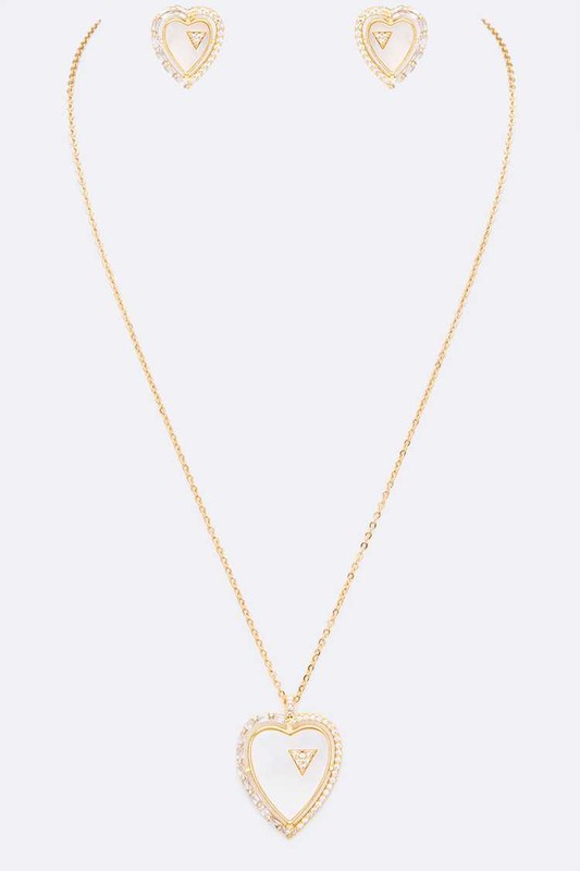 MOP Cubic Zirconia Heart Pendant Necklace Set - Tigbul's Variety Fashion Shop