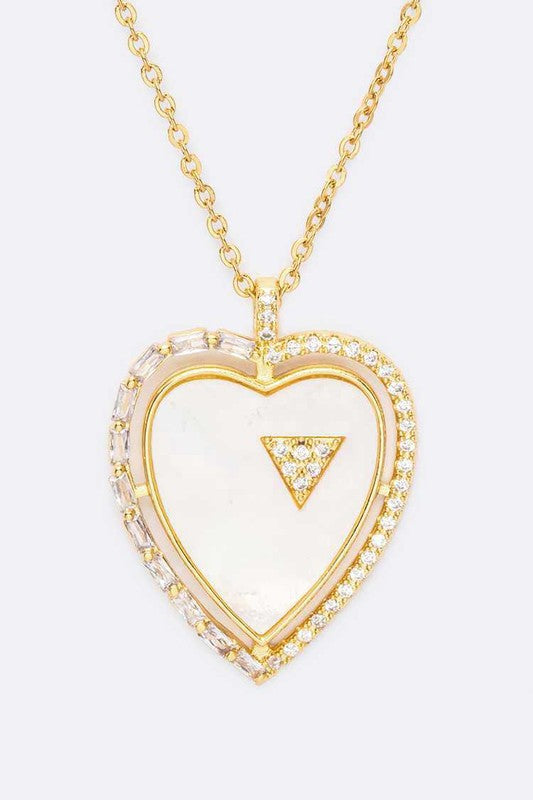 MOP Cubic Zirconia Heart Pendant Necklace Set - Tigbul's Variety Fashion Shop