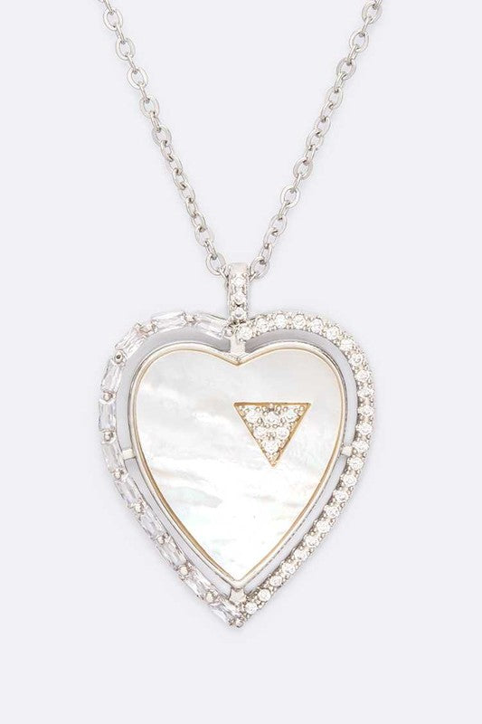 MOP Cubic Zirconia Heart Pendant Necklace Set - Tigbul's Variety Fashion Shop
