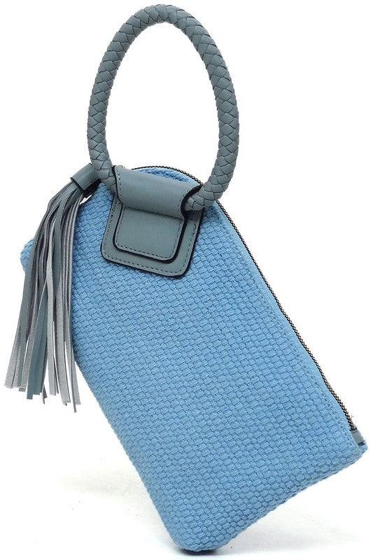 Canvas Cuff Handle Tassel Wristlet Clutch - Tigbul's Variety Fashion Shop