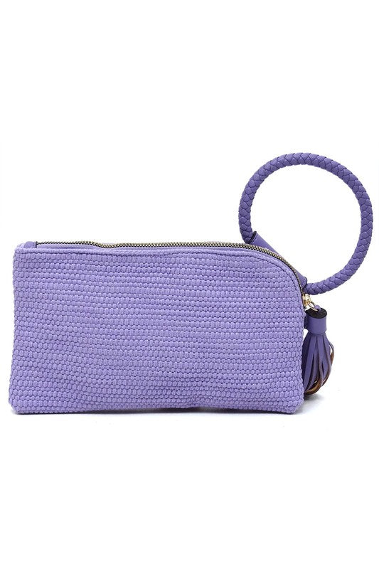 Canvas Cuff Handle Tassel Wristlet Clutch - Tigbul's Variety Fashion Shop