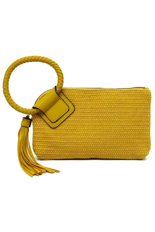 Canvas Cuff Handle Tassel Wristlet Clutch - Tigbul's Variety Fashion Shop