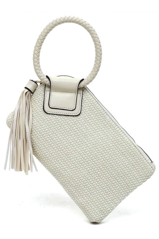 Canvas Cuff Handle Tassel Wristlet Clutch - Tigbul's Variety Fashion Shop