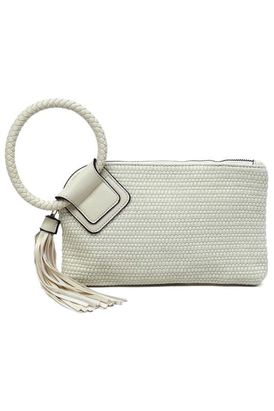 Canvas Cuff Handle Tassel Wristlet Clutch - Tigbul's Variety Fashion Shop