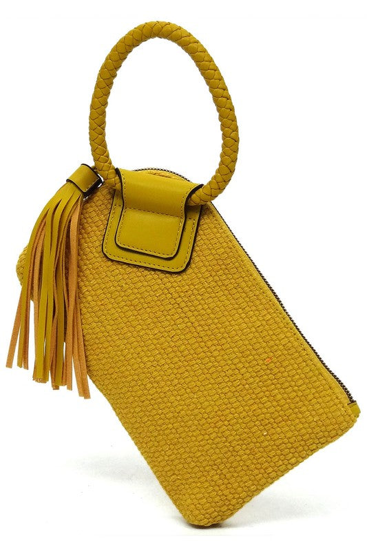 Canvas Cuff Handle Tassel Wristlet Clutch - Tigbul's Variety Fashion Shop