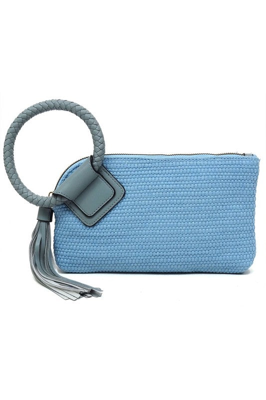 Canvas Cuff Handle Tassel Wristlet Clutch - Tigbul's Variety Fashion Shop