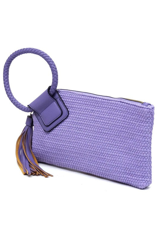 Canvas Cuff Handle Tassel Wristlet Clutch - Tigbul's Variety Fashion Shop