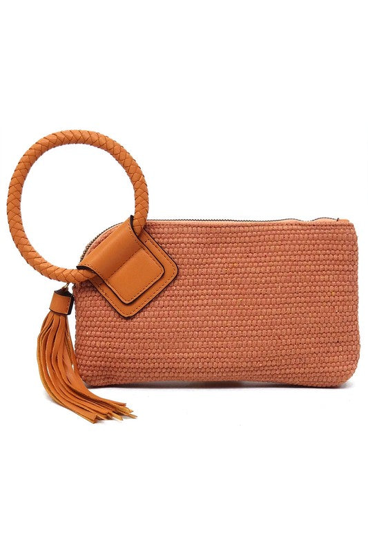 Canvas Cuff Handle Tassel Wristlet Clutch - Tigbul's Variety Fashion Shop