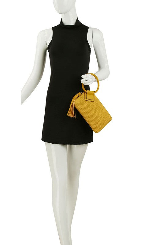 Canvas Cuff Handle Tassel Wristlet Clutch - Tigbul's Variety Fashion Shop