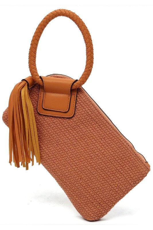 Canvas Cuff Handle Tassel Wristlet Clutch - Tigbul's Variety Fashion Shop
