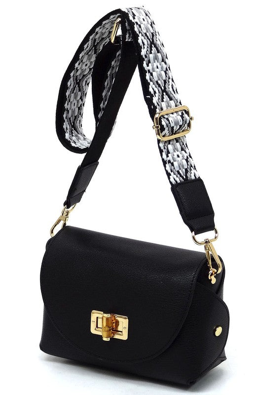 Bamboo Twist Lock Flap Crossbody Bag - Tigbul's Variety Fashion Shop