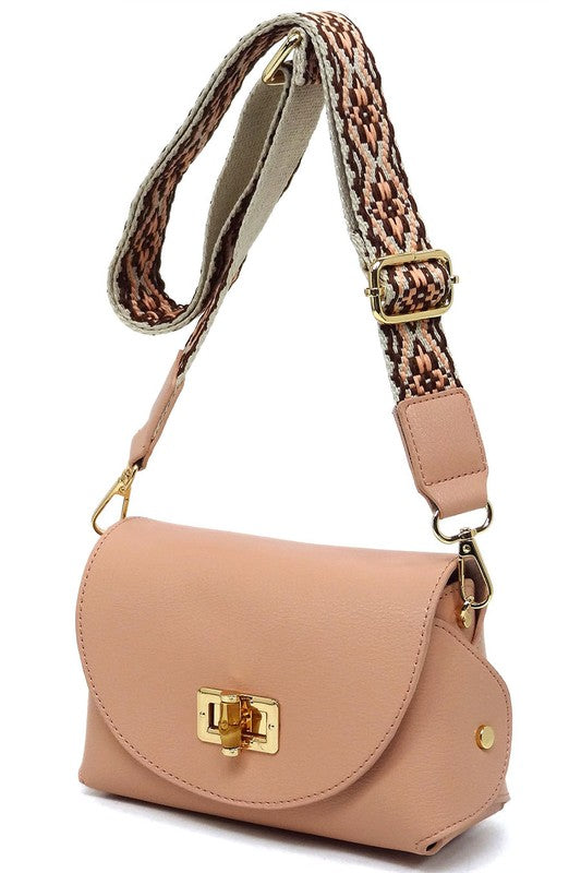 Bamboo Twist Lock Flap Crossbody Bag - Tigbul's Variety Fashion Shop