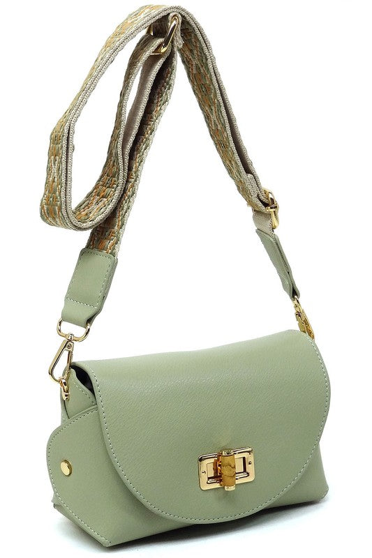 Bamboo Twist Lock Flap Crossbody Bag - Tigbul's Variety Fashion Shop